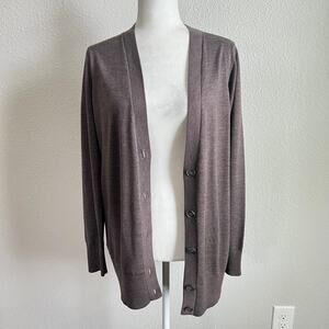 Ann Taylor Loft Brown V-neck Button Front Cardigan Women's L Wool Blend Sweater